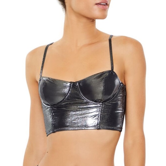 Tops - Forever 21 metallic gray bustier bra top | size M| brand new